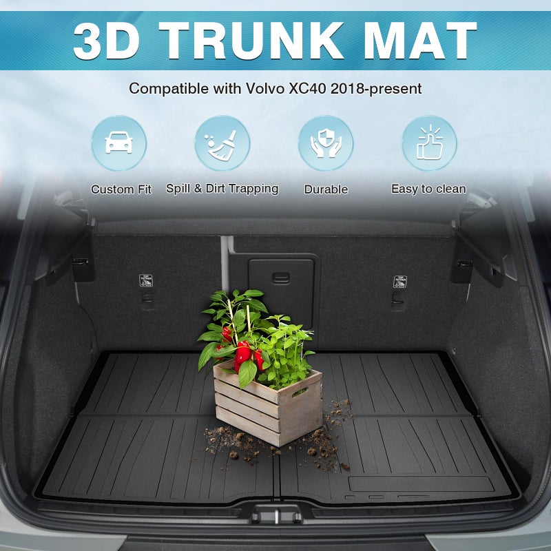 Mixsuper Custom Fit Cargo Liner for 2018-2023 Volvo XC40/ 2022-2023 Volvo C40 Recharge, All Weather Trunk Mat 3D Anti-Slip Rear Cargo Mat Black - Image 2